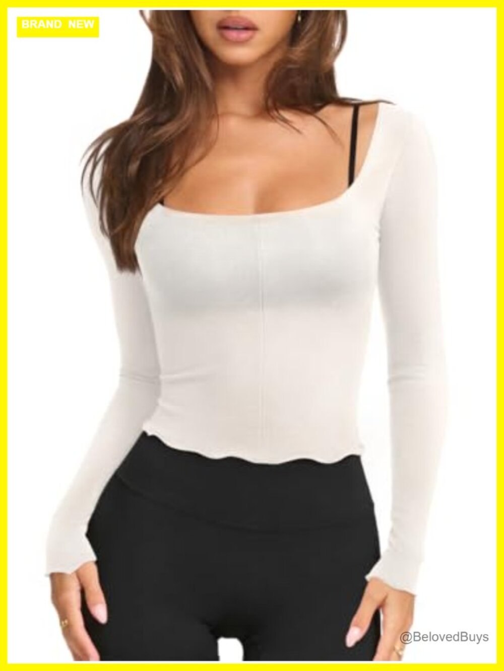 Womens Semi Sheer Long Sleeve Workout Top Square Neck Crop
